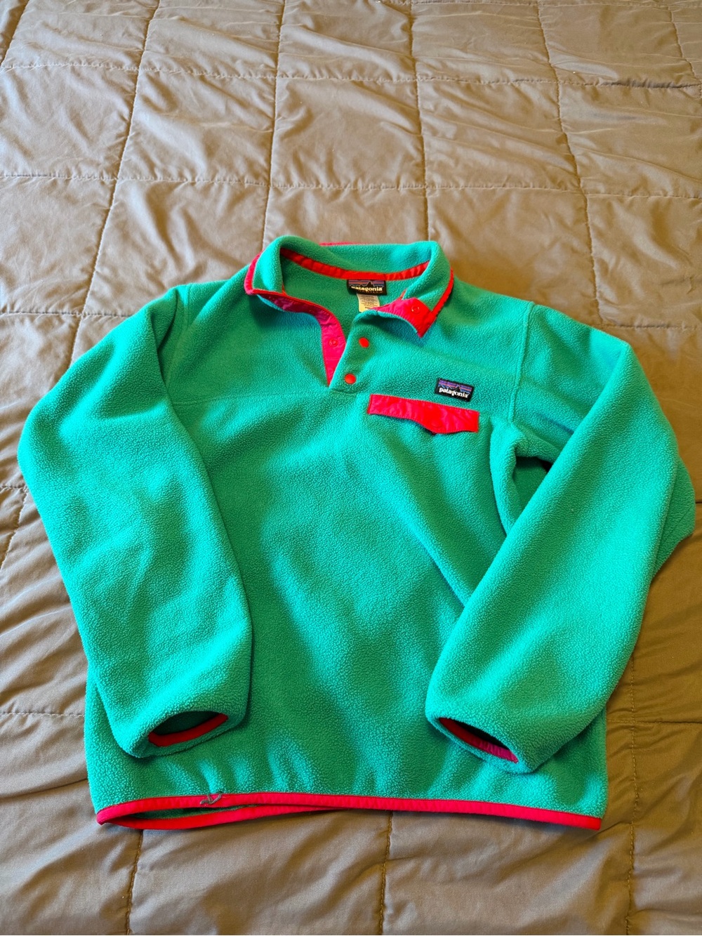 Patagonia Synchilla Teal Snap-T Fleece Pullover with Red Accents